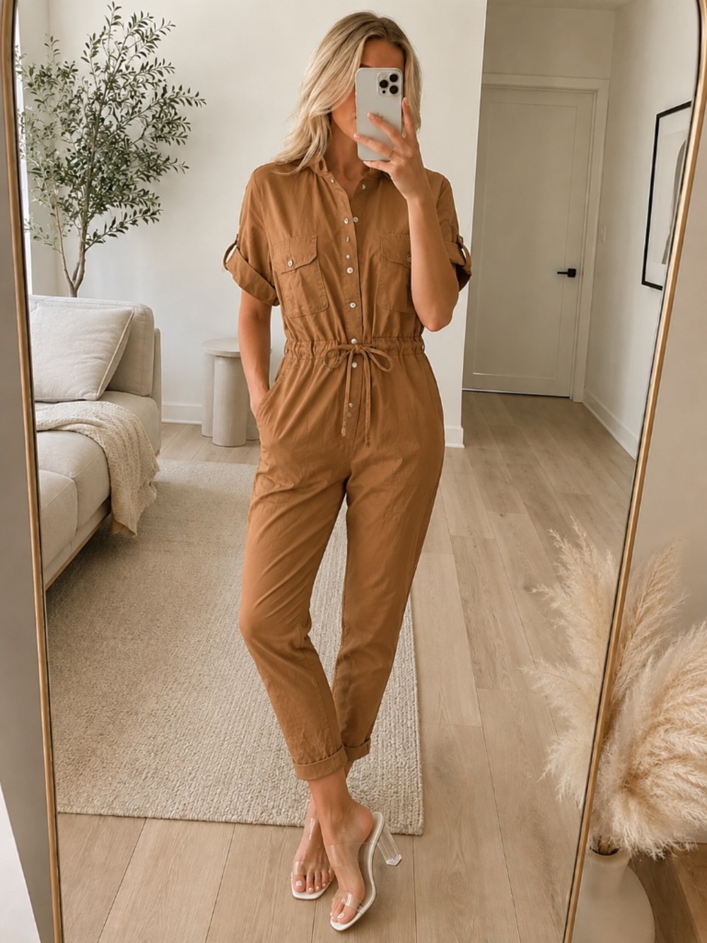 NWT Cognac Cotton Utility Jumpsuit Small